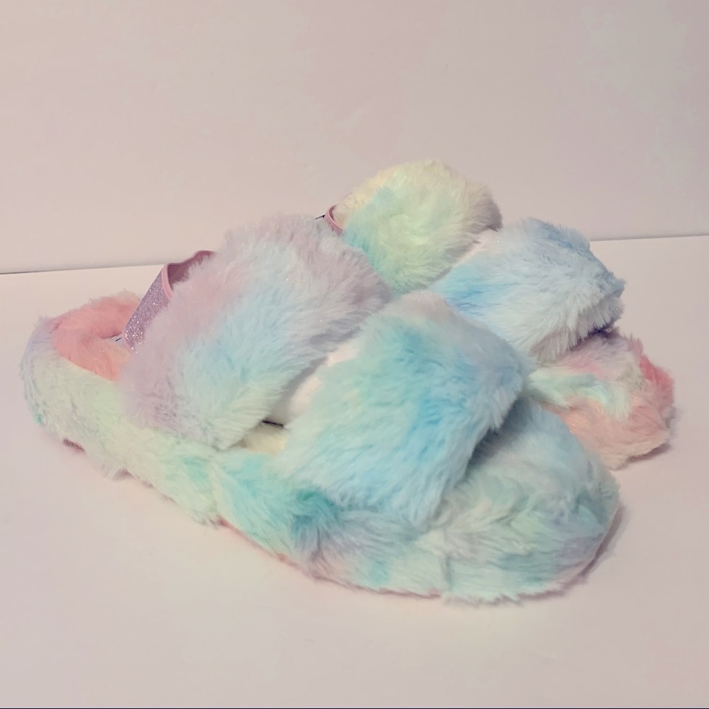 Torrid Faux fur platform rainbow slipper